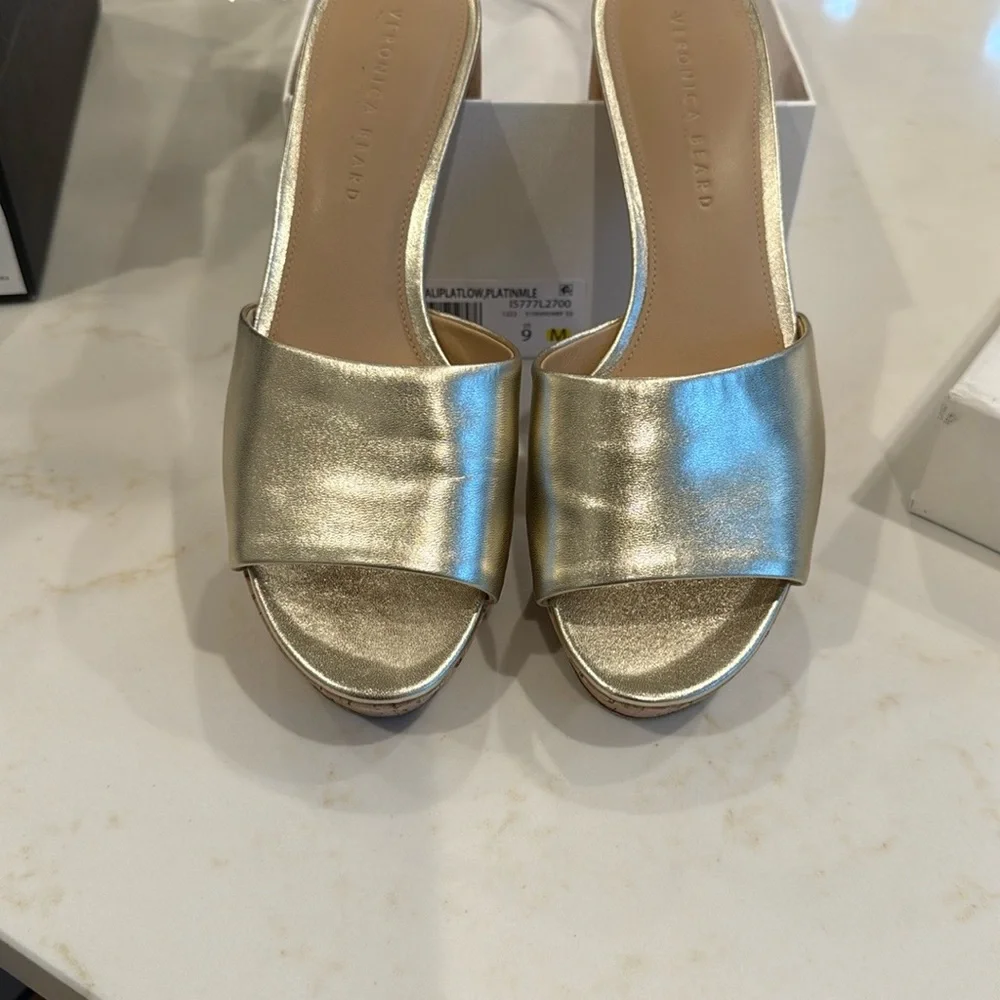 Veronica Beard Gold Mules with Chunky Heel - Picture 4 of 7